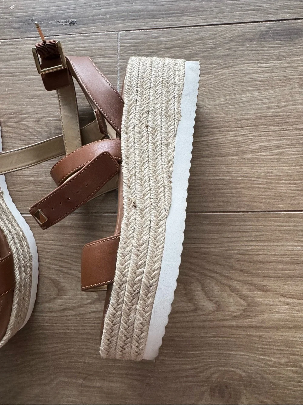 Michael Kors Brown Leather Espadrille Wedge Sandals